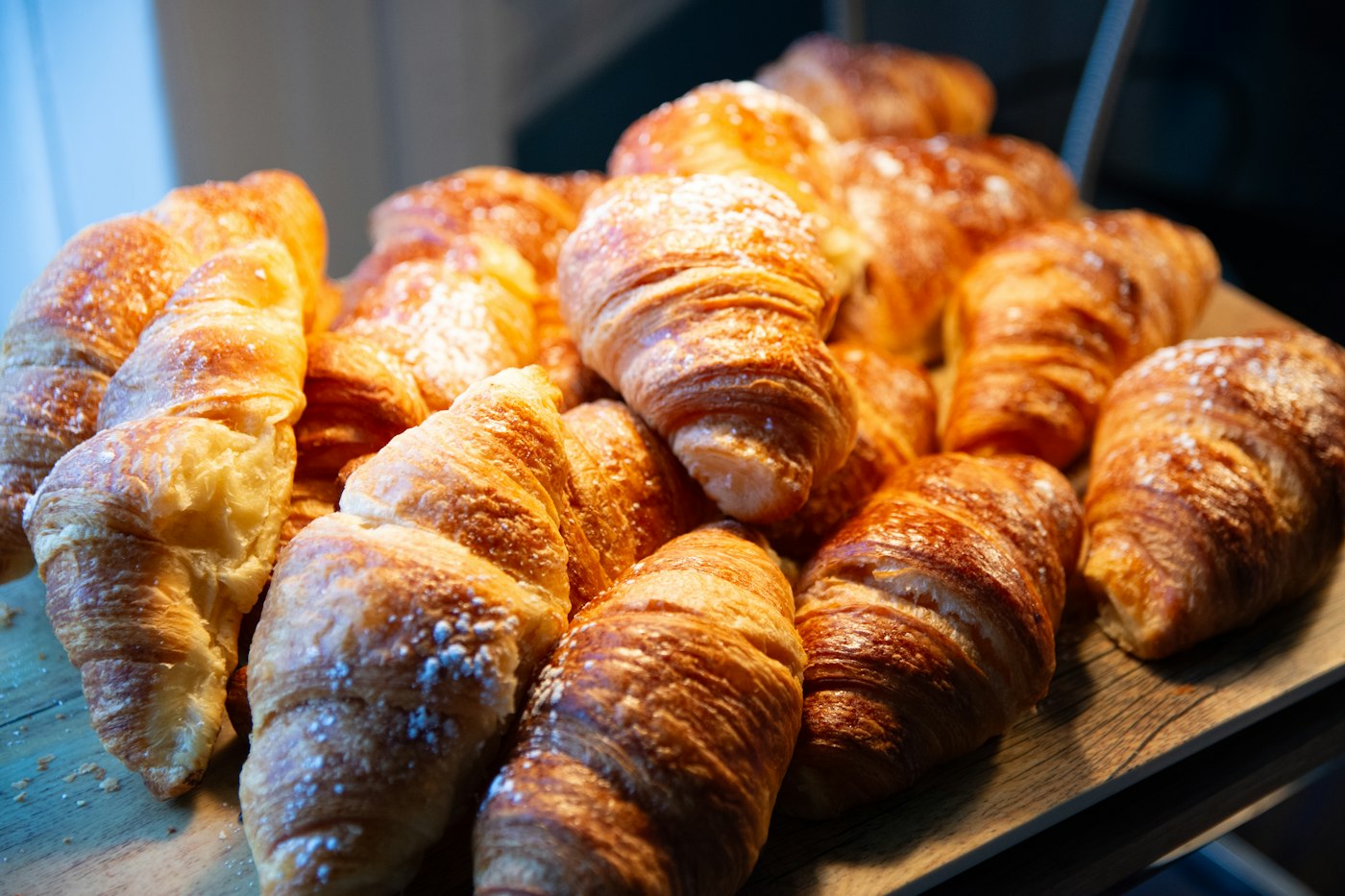 Close-up croissants dusted with sugar